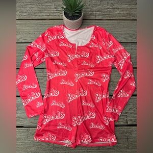 Women's Hot Pink "Baddie" Long Sleeve Romper, Barbie Romper, Sz Large